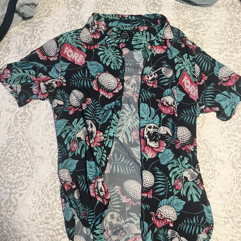Men's Tropical Skull Print Casual Button Down Shirt